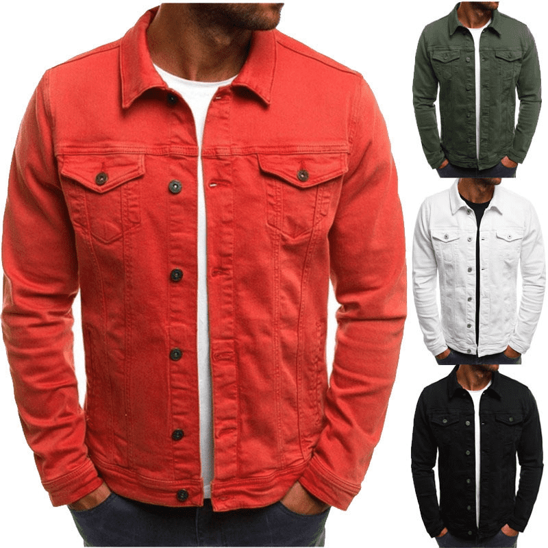 Casual Solid Color Denim Cardigan Button-Down Slim Fit Jacket